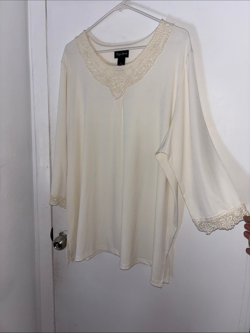 Maggie Barnes Cream Lace-Trim V-Neck Tunic